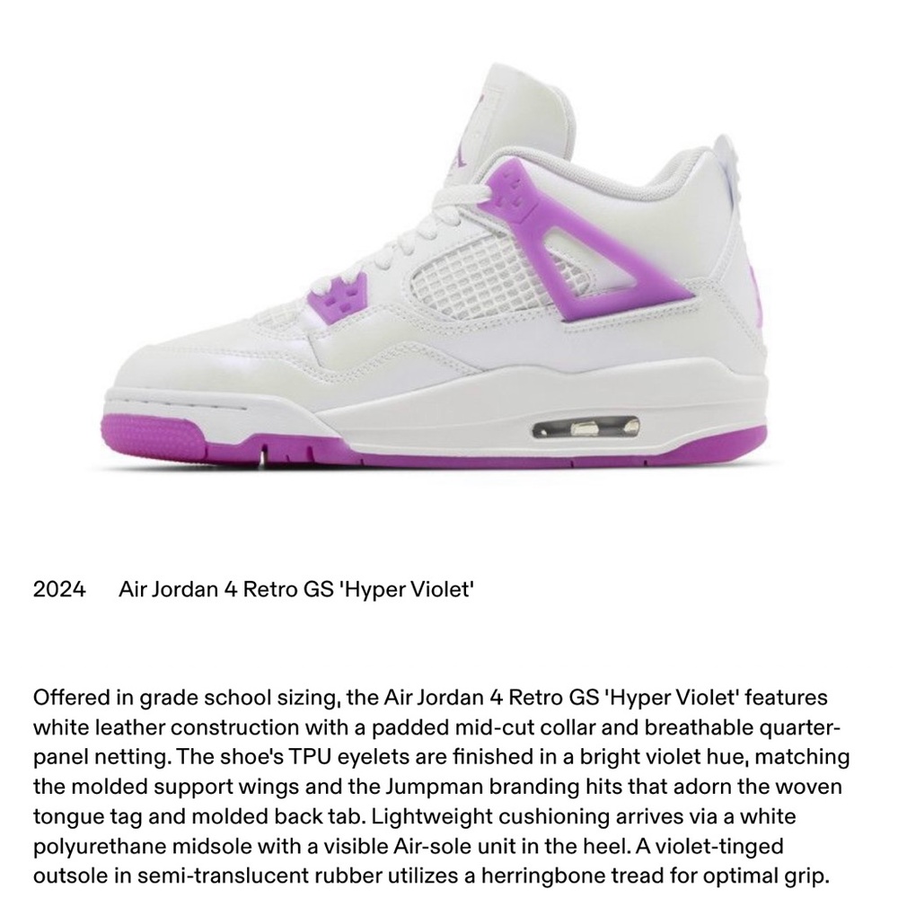 Jordan 4 Retro Hyper Violet GS